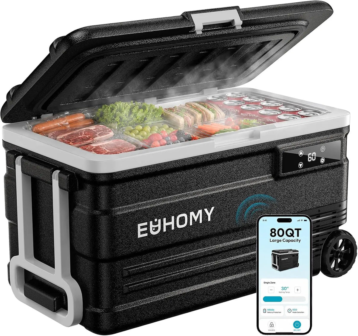 EUHOMY 80QT Portable Electric Cooler - Car refrigerator, 0℉ to 68℉, AC/DC