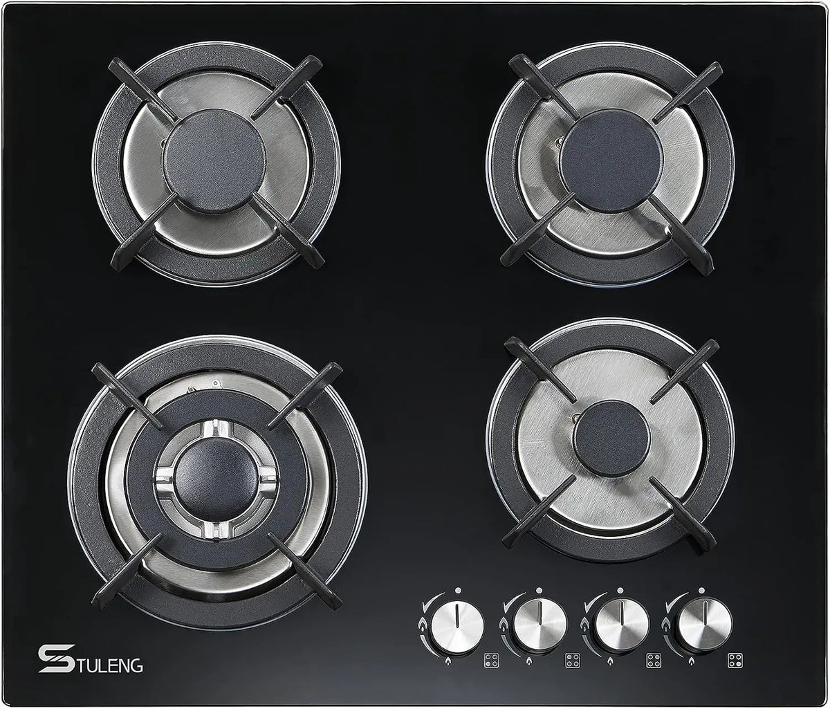 Gas Cooktop STULENG Dual Fuel Sealed 4 Burners Gas Hob 24 Inch Tempered Glass Gas Cooker