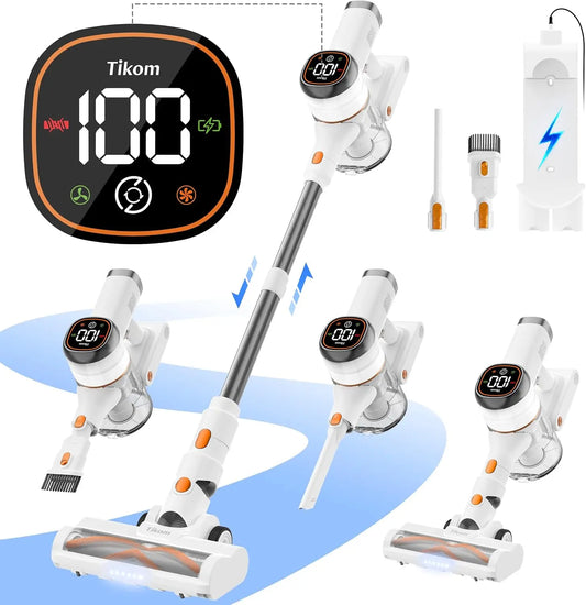 Tikom V500 Cordless Vacuum Cleaner for Home - 40000Pa/450W Stick Vacuum with LED Touch Screen, Charging Wall Dock, Anti-Tangle, Hard Floor, Carpet