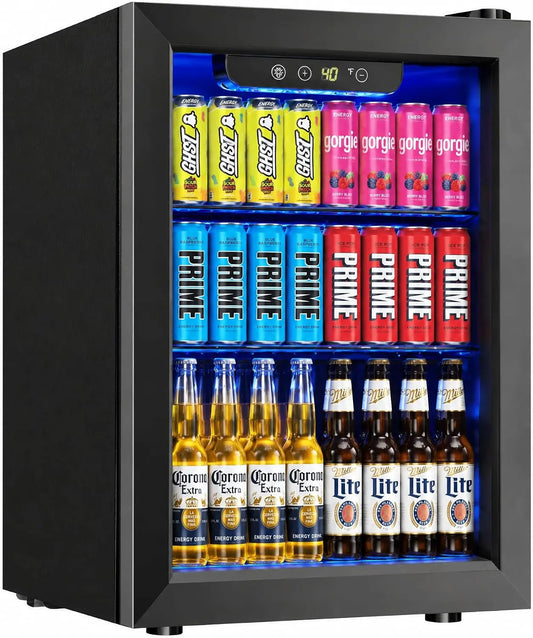 Icyglee Mini Fridge 68 Can - 1.7 Cu. Ft. Beverage Refrigerator Cooler, Black