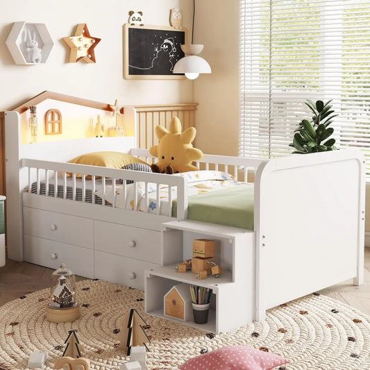 Low - Loft Bed with Led Lights Pine White Led Light Strip Kids Bedroom Modern Design