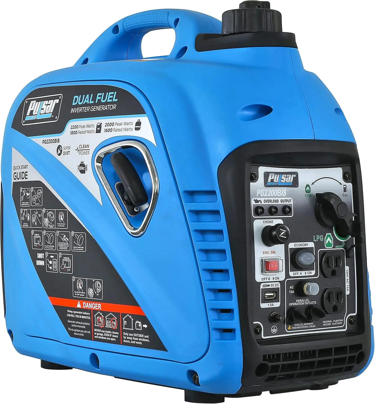 Pulsar 2 - 200W Portable Dual Fuel Quiet Inverter Generator with USB Outlet & Parallel Capability, CARB Compliant, PG2200BiS