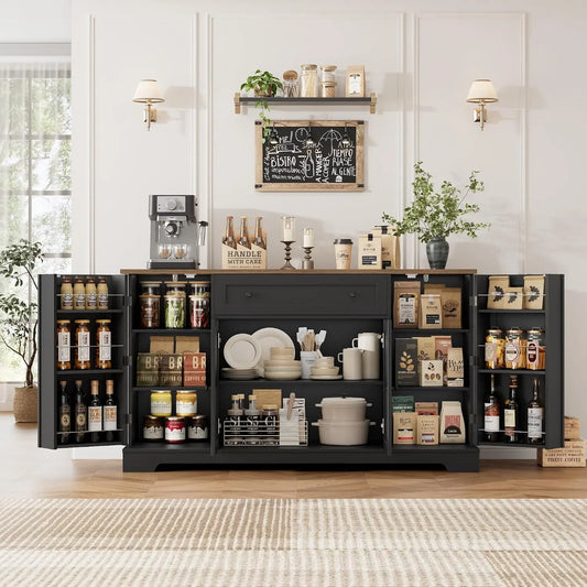 HITHOS 54 Inch W Kitchen Buffet Cabinet with Storage - Coffee Bar Cabinet, Black