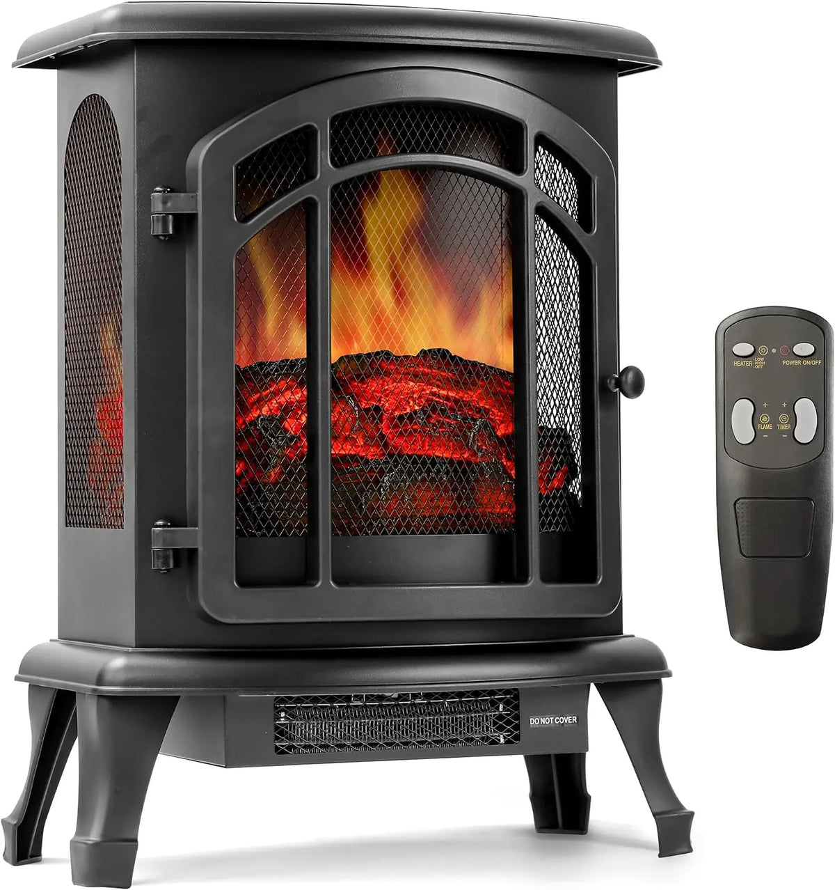 24 Inch Electric Fireplace Heater - Freestanding Fire Places Electric Fireplace Stove with Realistic LED 3D Flames and Logs, Timer, 750