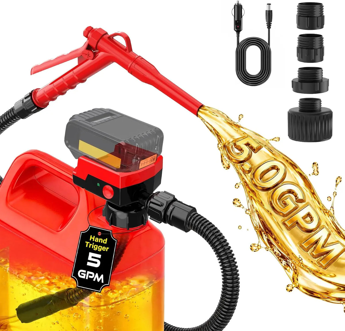 Keimi Cordless Electric Fuel Transfer Pump - Hand Trigger Nozzle, 5 GPM