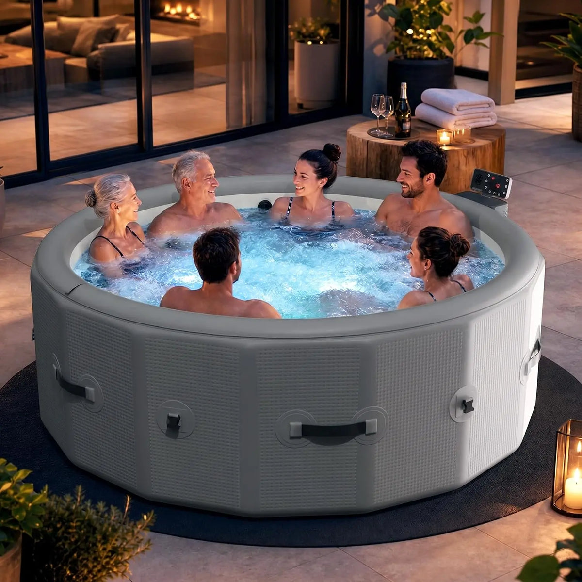 Inflatable Hot Tub 6 Person - Portable Massage Family Spa with App Control