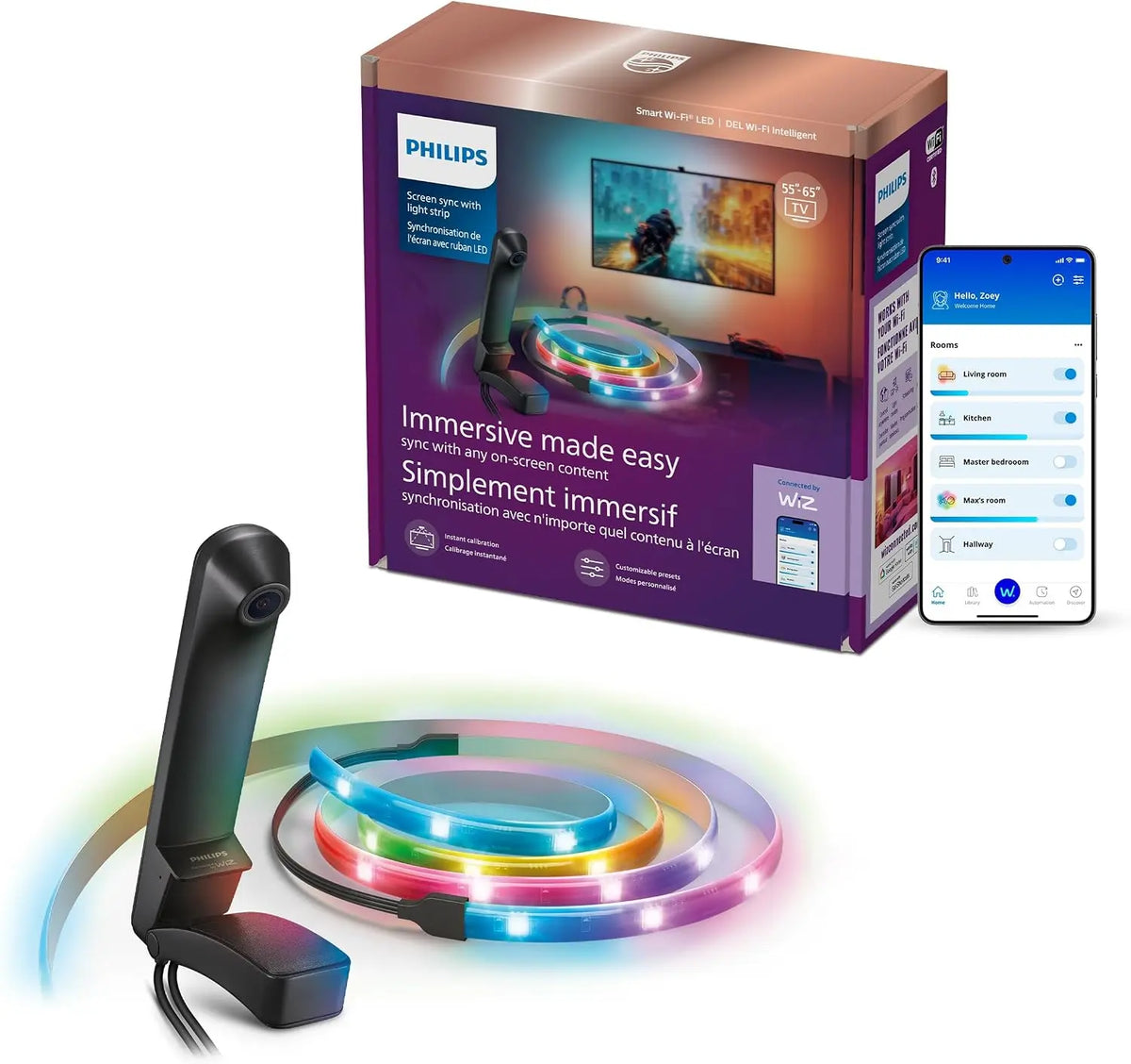 PHILIPS Smart Lighting Screen Sync with Strip Light for 55-65 Inch TV - RGBIC LED Strip, Immersive Lighting, Sync with Any On-Screen Content, TV