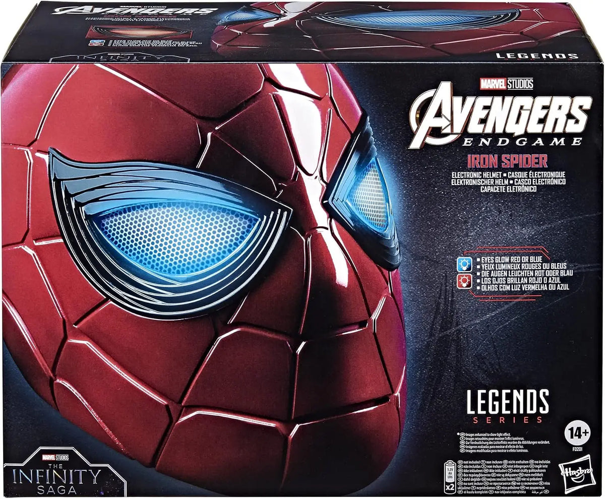 Spider-Man Marvel Legends Series Iron Spider Electronic Helmet with Glowing Eyes - 6 Light Settings and Adjustable Fit, Red