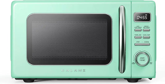 Galanz GLCMKZ11GNR10 Retro Countertop Microwave Oven with Auto Cook & Reheat - Defrost, Quick Start Functions, Easy Clean with Glass Turntable, Green