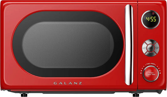 Galanz GLCMKA07RDR-07 Microwave Oven - LED Lighting, Pull Handle Design, Child Lock, Retro Red, 0.7 Cu. Ft.