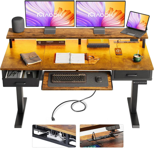 AODK 55 Inch Standing Desk with Drawers & Keyboard Tray - Rustic Brown