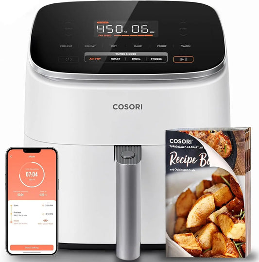 Cosori TurboBlaze Smart Air Fryer 6 Qt - Shake Reminders, 9-in-1, Cream