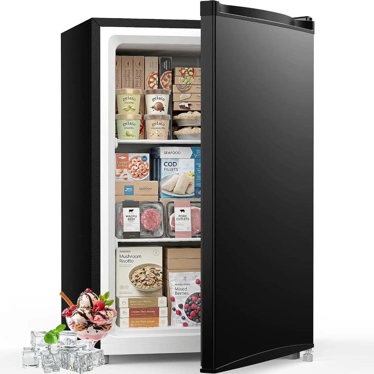 Feelfunn 3.0 Cu. Ft. Mini Freezer - Small Upright Freezer, Black