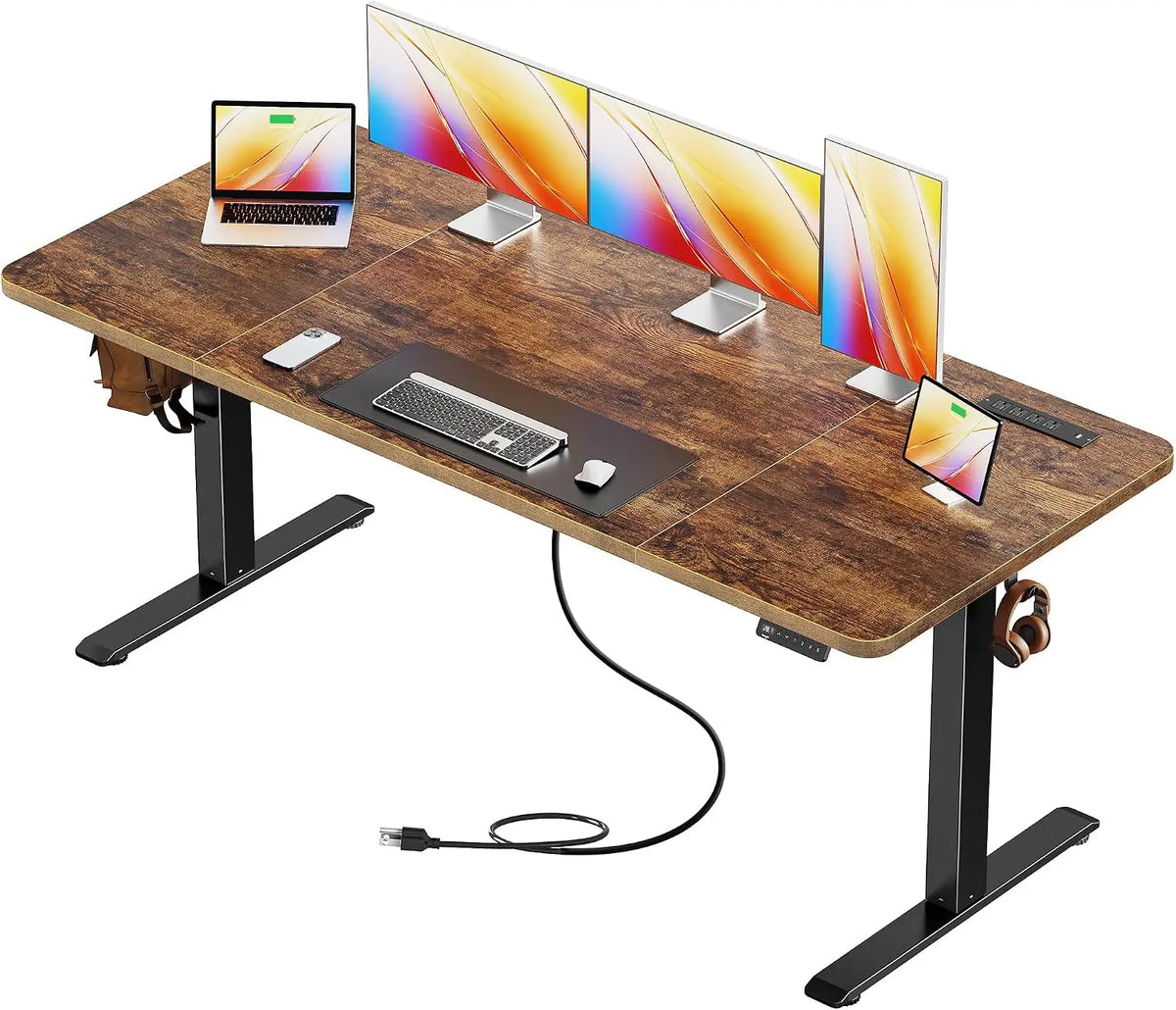 Huuger 63 X 24 Inch Electric Standing Desk with Power Outlets and USB-C Port - Height Adjustable Desk, Sit Stand Desk for Home Office, Rustic Brown