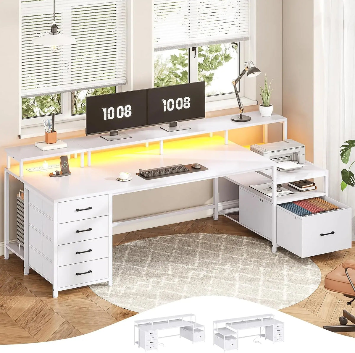 SEDETA 75'' Large Home Office Desk with 5 Drawer - Power Outlet, File Drawer