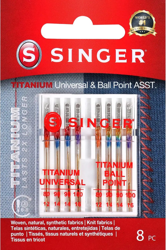 SINGER 04806 Titanium Universal Regular and Ball Point Machine Needles Combo Pack - 8-Count