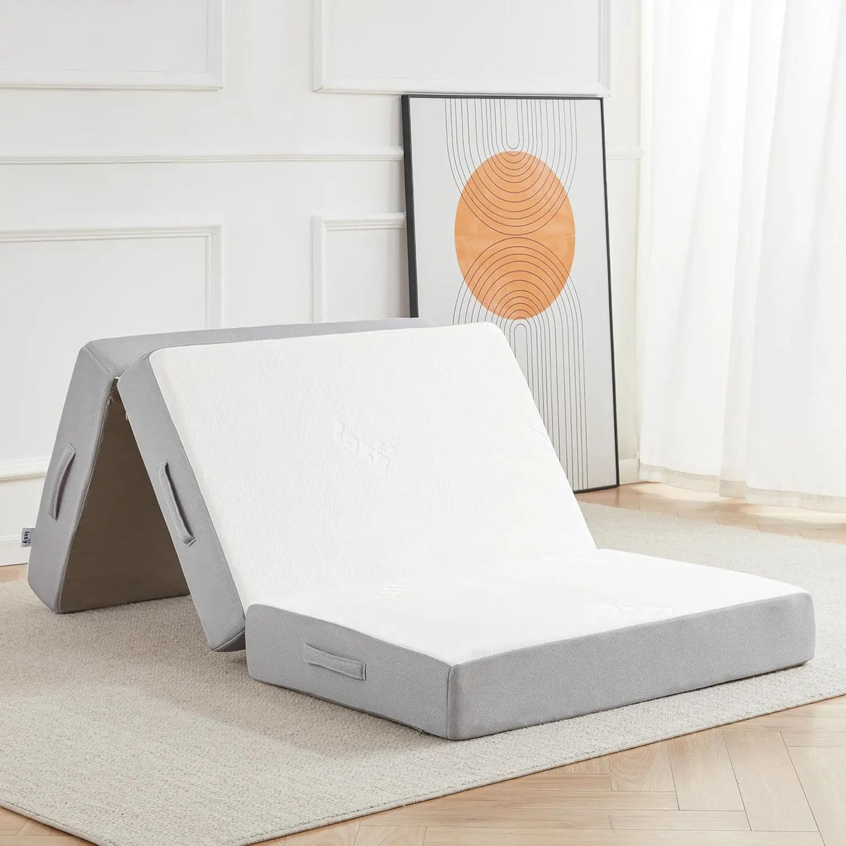 Lazyzizi Folding Mattress - 6 Inch Memory Foam Tri-fold Mattress with Breathable & Washable Bamboo Fiber Fabric Cover, Road Trip, Twin