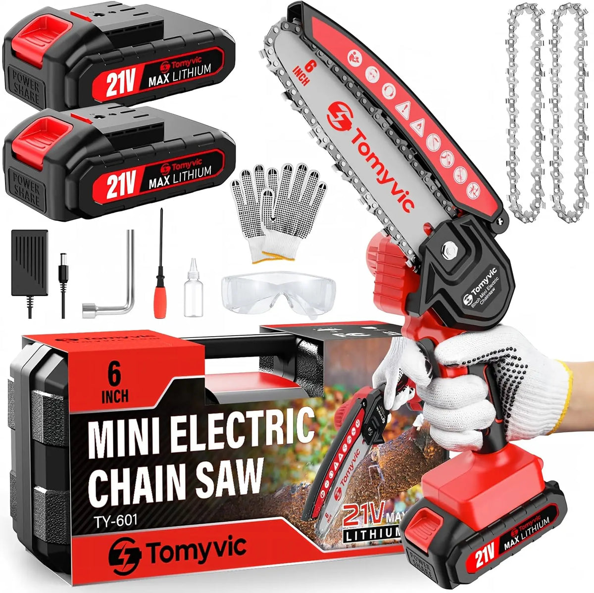 Electric 6 Inch Mini Small Cordless Battery Powered Handheld Chainsaw - Charger For Trimming On Tree Branches, Wood Cutting, Pruning Shears To Diy