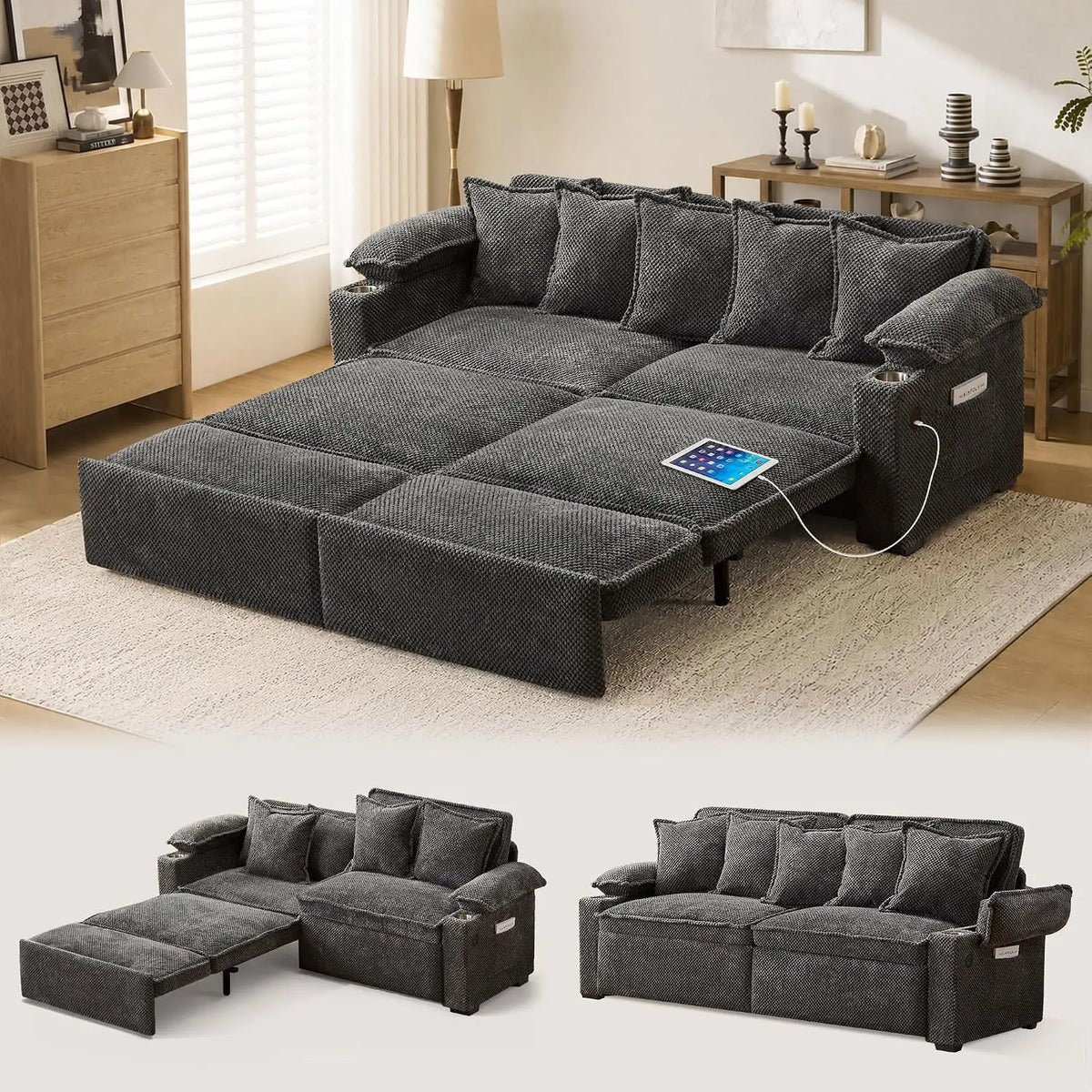 90 Inch Sleeper Sofa - 3-in-1 Pull Out Sofa Bed for Bedroom Living Room
