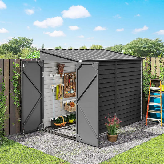 Outsunny - 4.6' x 9' Steel Outdoor Storage Shed Waterproof Lean-to Dark Gray