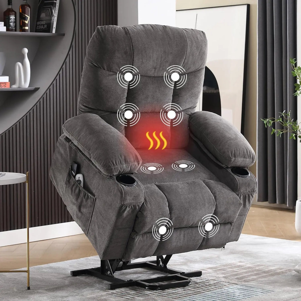 MAHOMICO Power Lift Recliner Chair for Elderly with Vibration Massage and Lumbar Heating - Electric Lift Recliner Single Sofa with Side Pocket