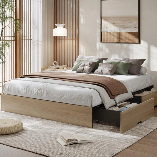 GarveeHome Wood Platform Bed Frame - Full Bed Frame with 2 Drawers
