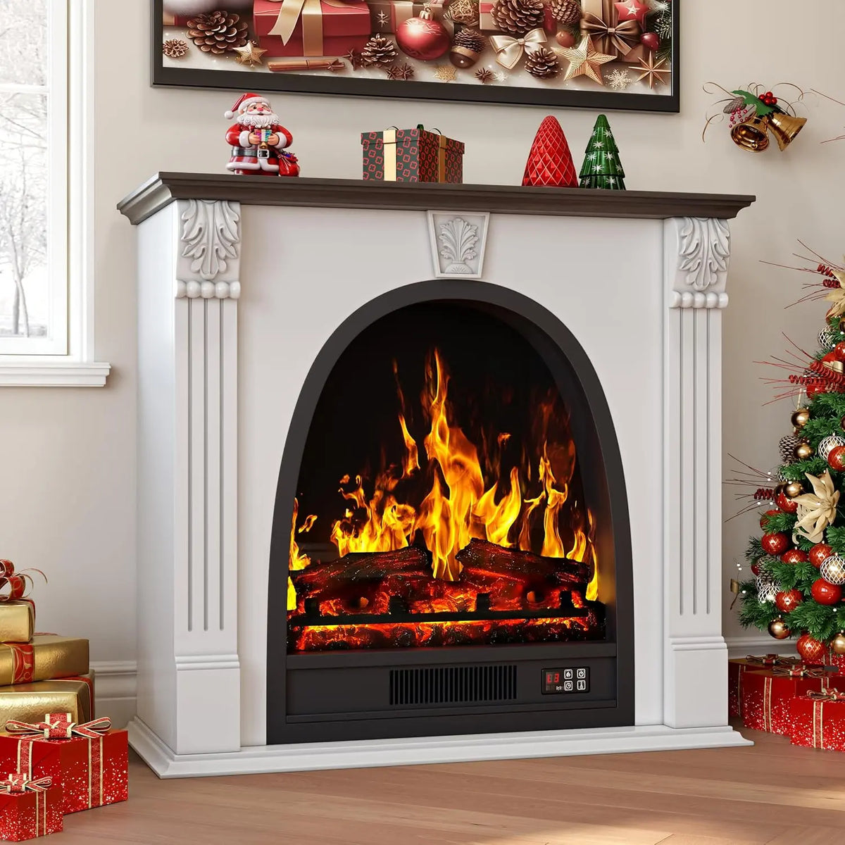 RECHHX Electric Fireplace with Mantel - White Egg-Shaped Fireplace TV Stand
