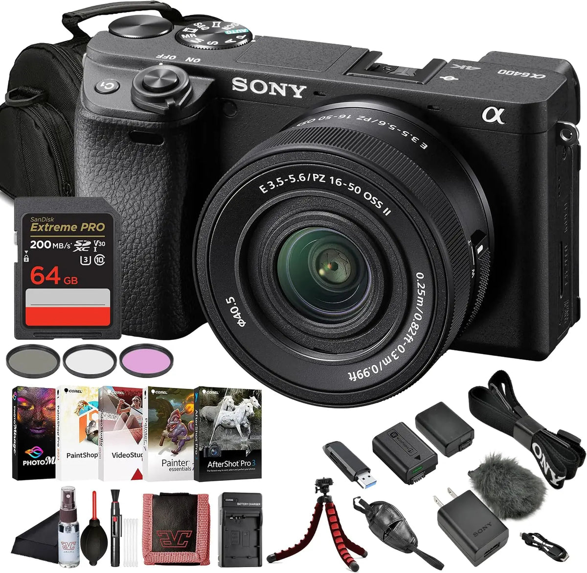 Sony Alpha a6400 Camera - With 16-50mm Lens & Photo Software Bundle