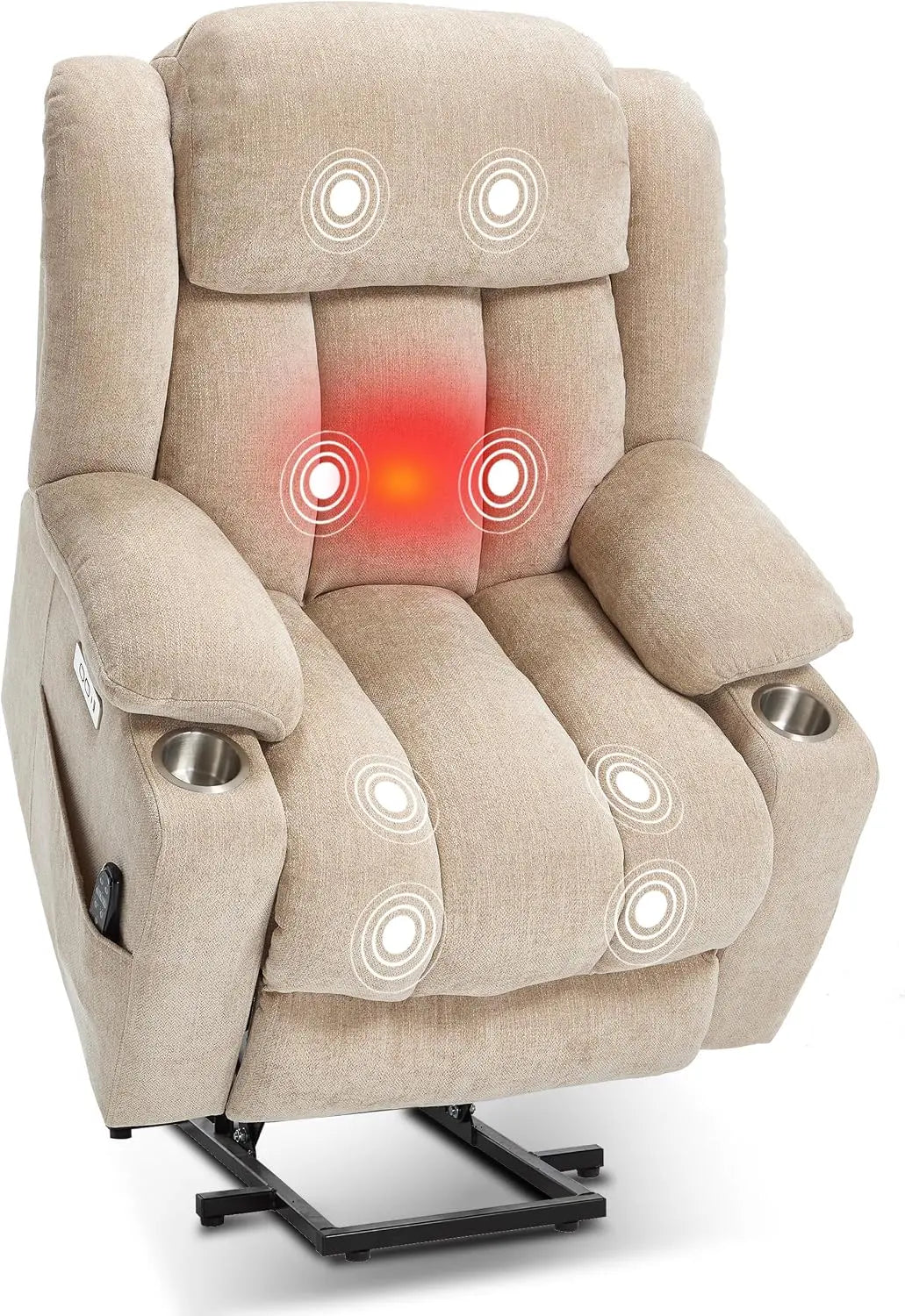 PELUMY Power Lift Recliner Chair for Elderly - Heavy Duty 350 lbs, Massage & Heat, Dual USB Ports & Cup Holders, Electric Recliner, Chenille Fabric